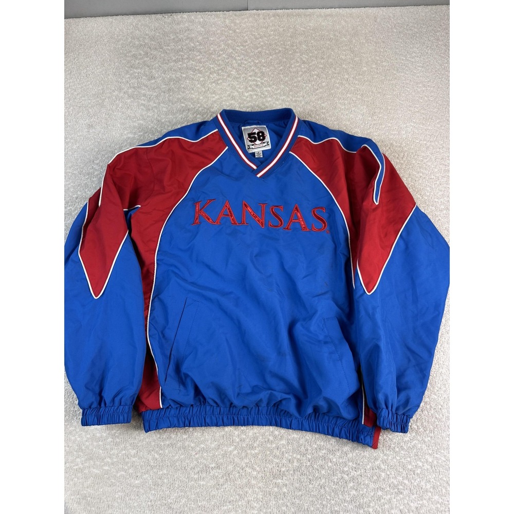 Kansas Jayhawks Jacket Mens Medium Blue Red NCAA Basketball Pullover Windbreaker